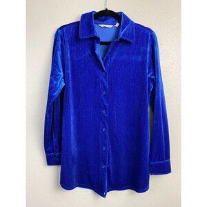 Soft Surroundings Ribbed Velvet Tunic Boyfriend Shirt Sz Small Long Sleeve Blue